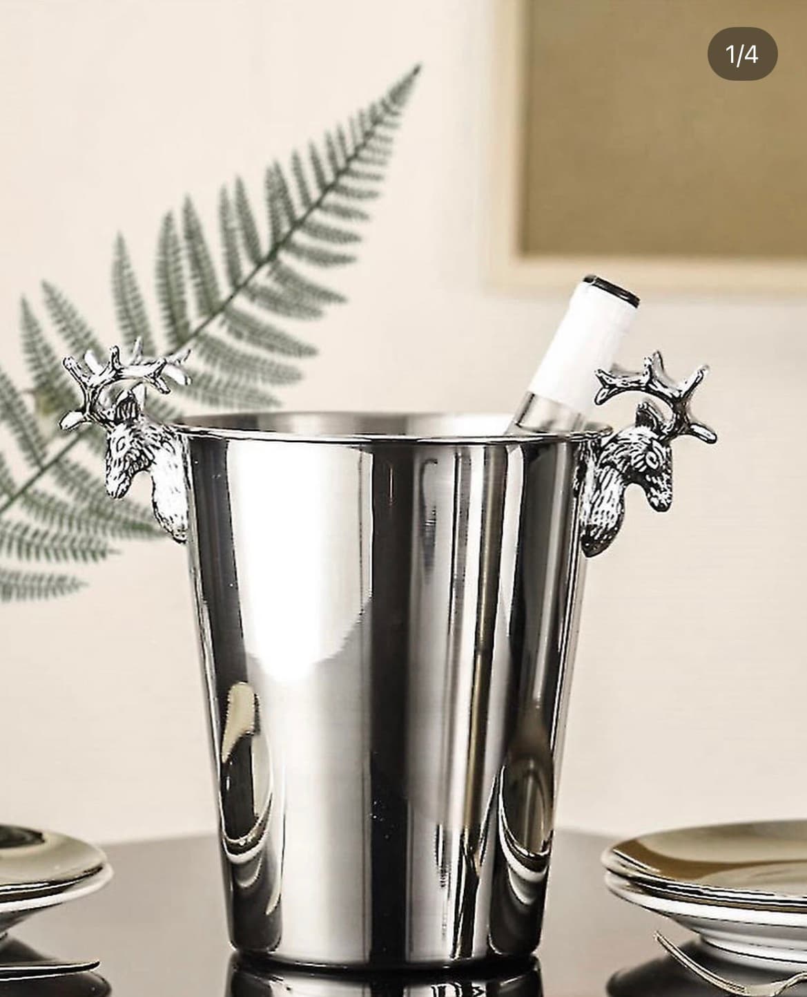 Stag antler silver ice bucket with wine bottle