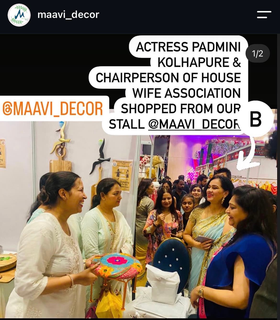 Actress Padmini Kolhapure shopping embroidered stool at Maavi stall
