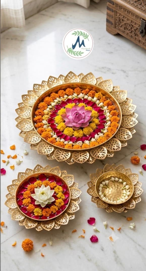 Lotus Petal Hammered Brass Urli Bowls (Set of 3)