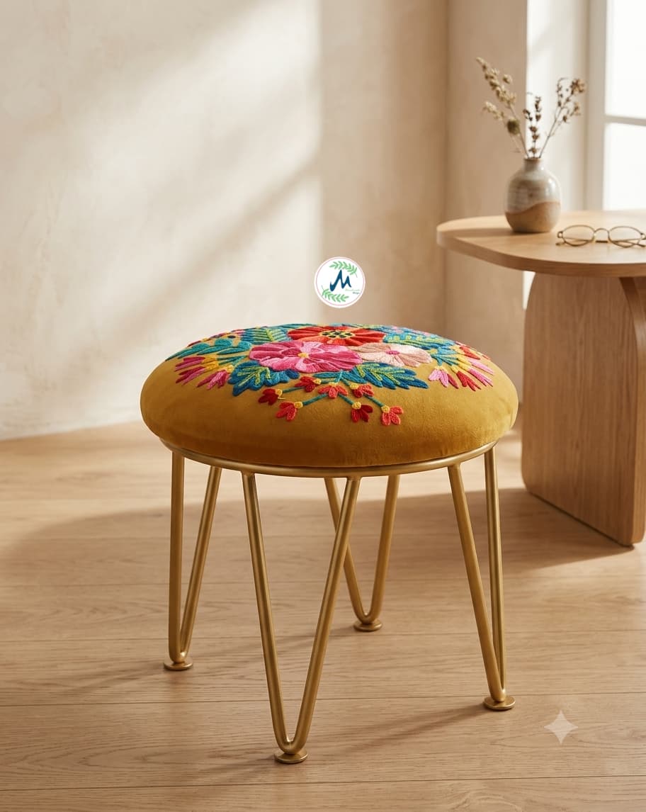 Marigold Yellow Floral Embroidered Hairpin Stool (Single)