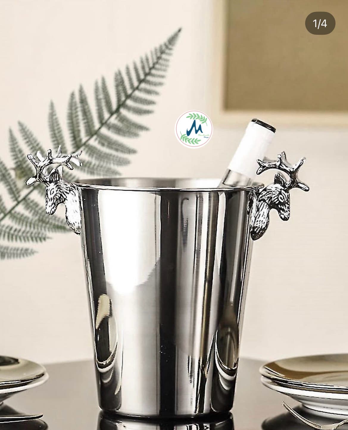 Silver Stag/Deer Head Handle Wine & Champagne Ice Bucket: