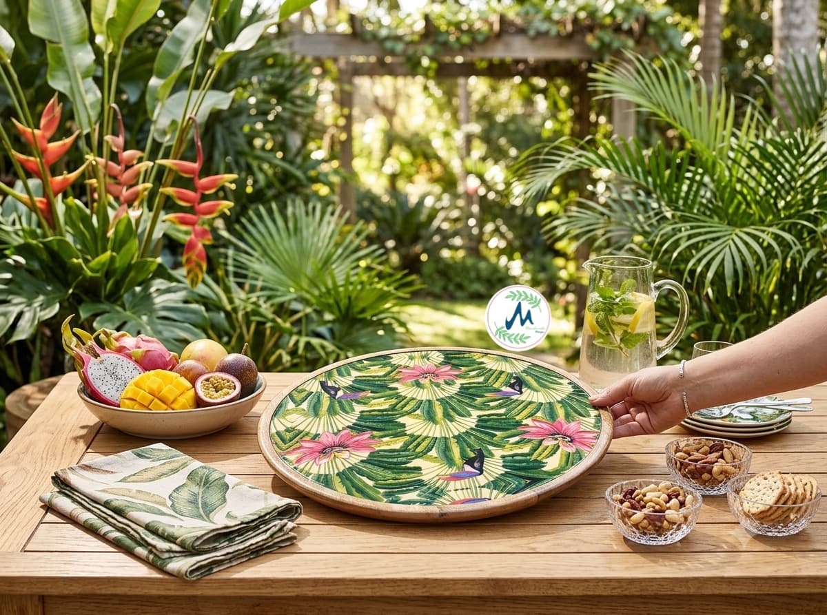 Tropical Passifloral & Toucan Enamel Wooden Serving Platter